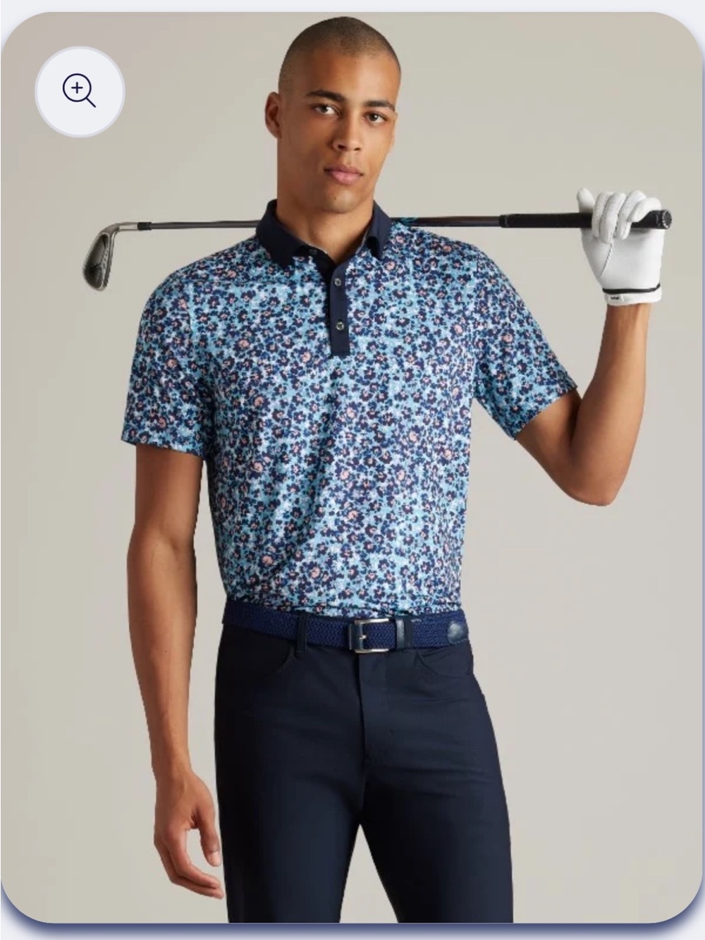 Rhone Golf Sport Polo Shirt Blue Sea Jet Floral Men's SM UPF Wicking Anti Odor 1